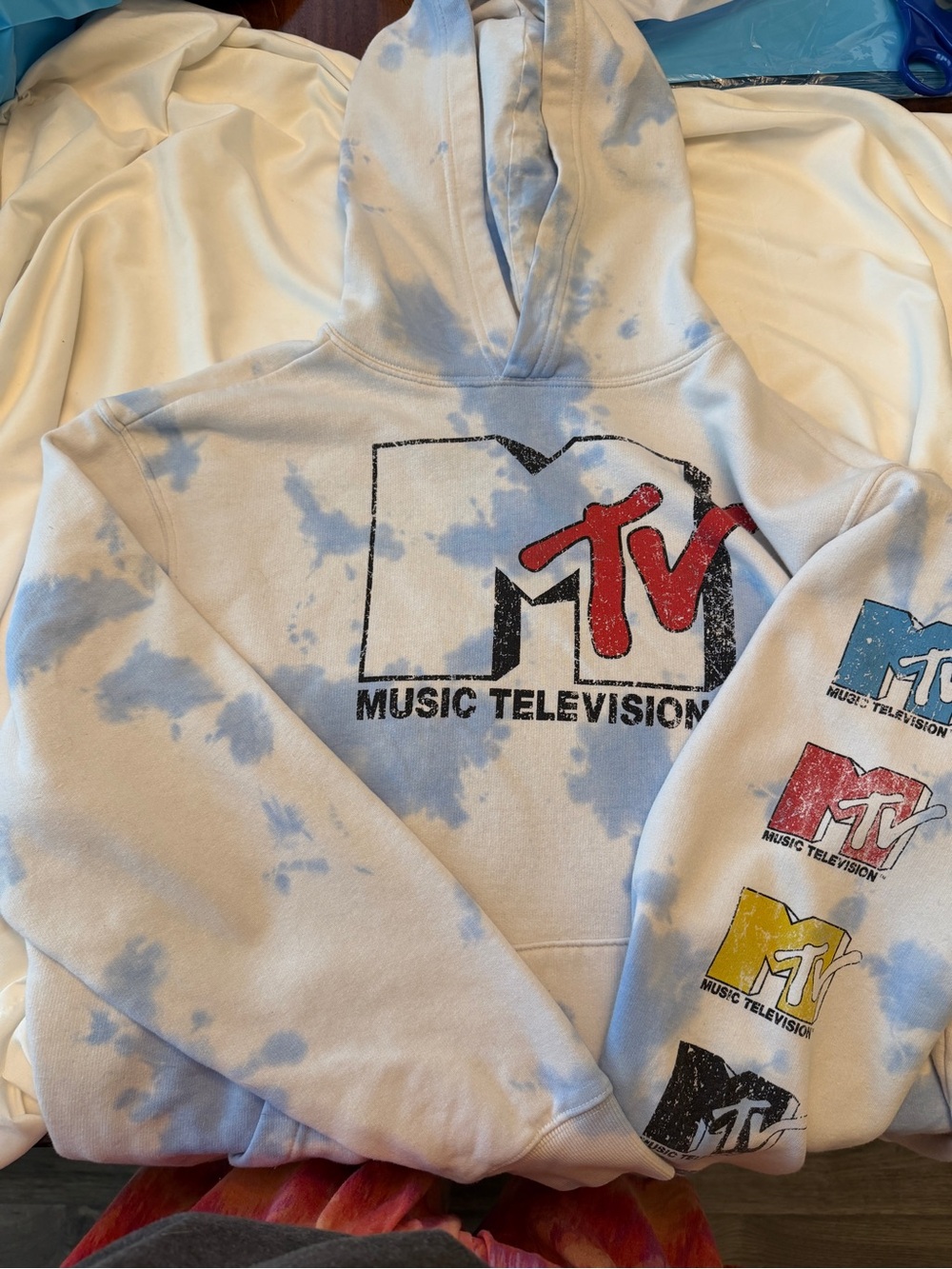 MTV Logo Fleece Hoodie - Blue and Black Retro Vintage